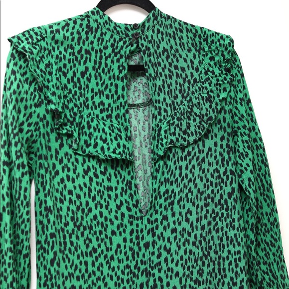 Like new Topshop green animal print prairie dress. Size US 2. - Picture 4 of 7